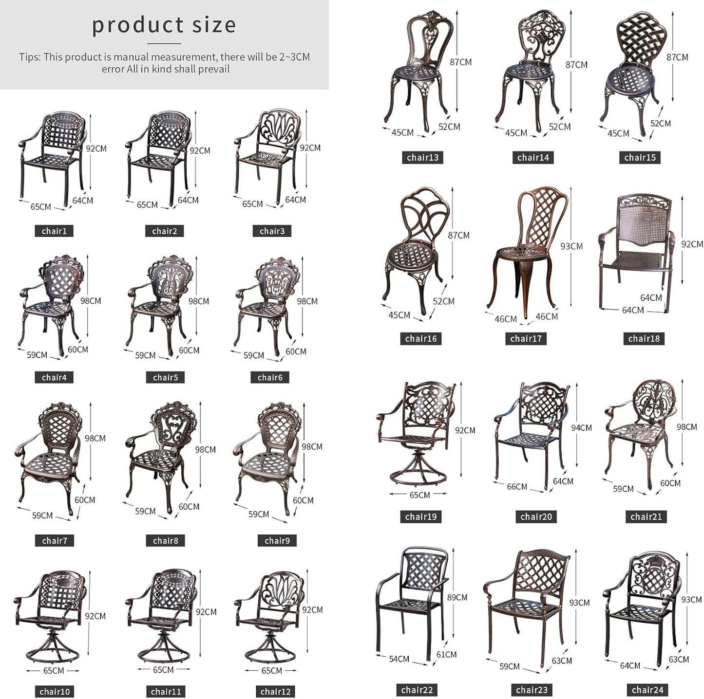 Outdoor Dining Chair Cast Aluminum Patio Chairs Set of 2 All-Weather Patio Dining Chair with Adjustable Feet for Backyard Garden (Muran Chair)