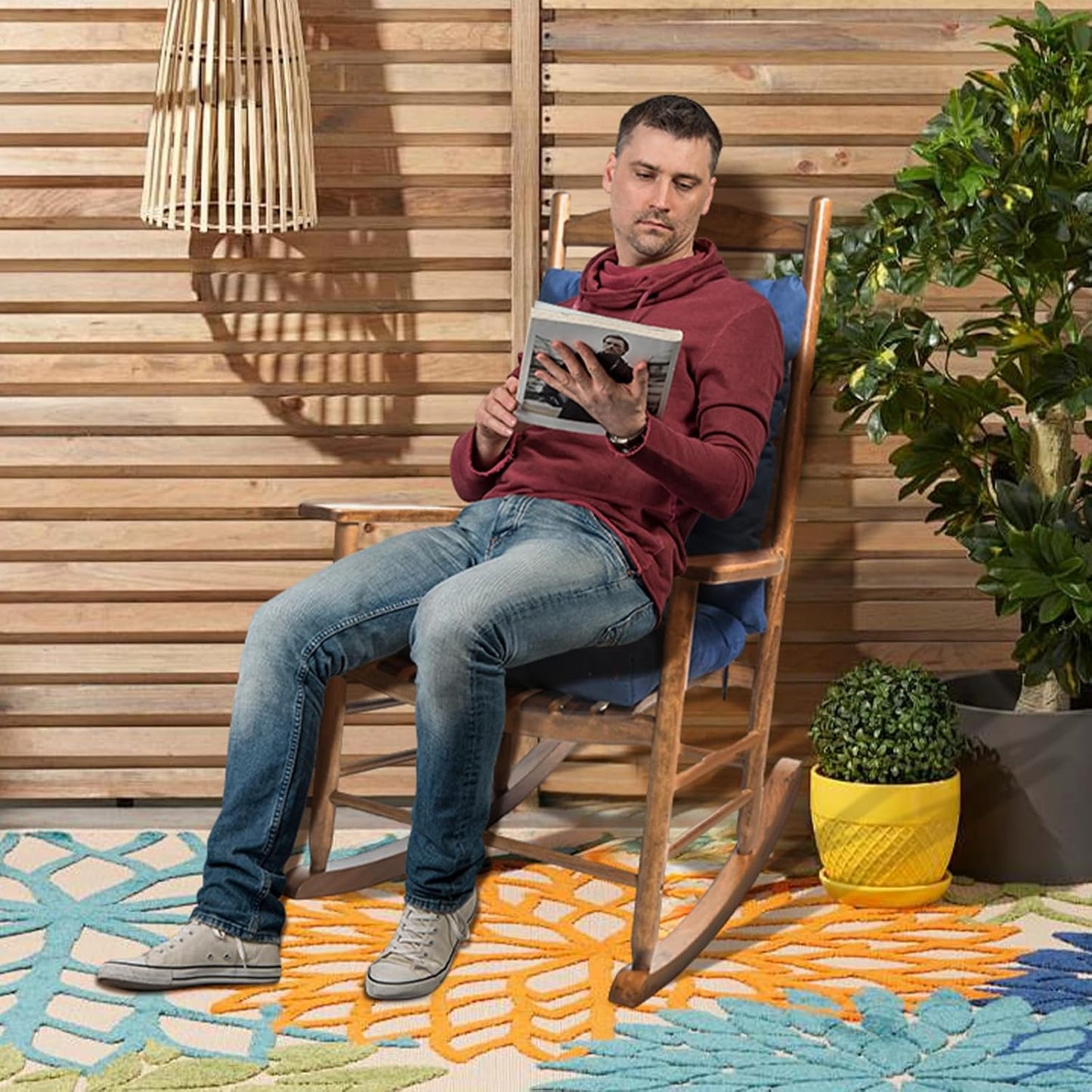 Indoor Outdoor Chair Cushion, 1 Pack Garden High Back Chair Cushions, Lounger Chair Pad, for Recliner Patio Chair, Burgundy