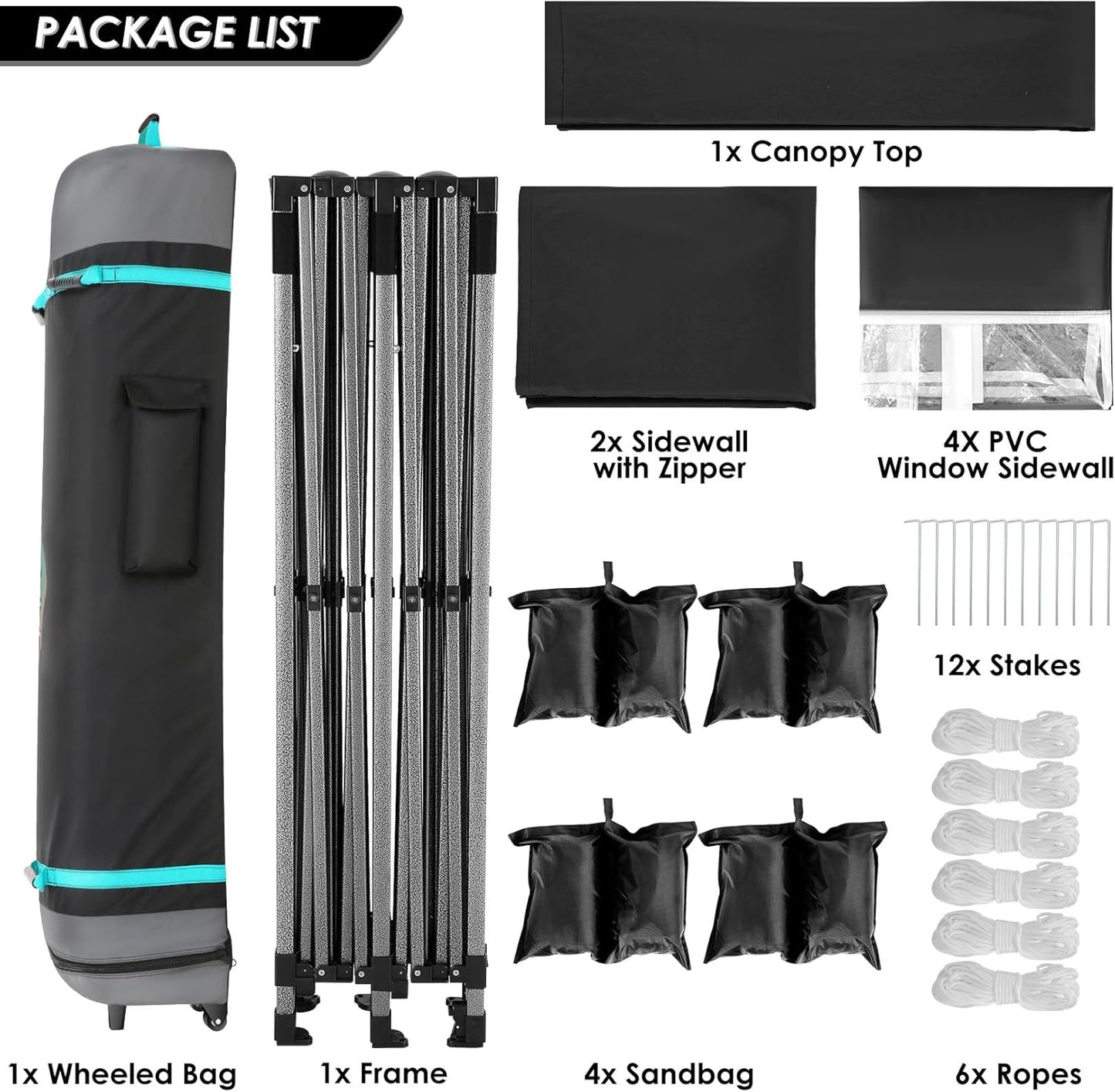 COBIZI 10x20 Canopy with Sidewalls, Heavy duty Party Tent Pop up carpas para fiestas, Tents for Parties, wedding, Outdoor Ez up Foldable Portable Canopy Tent with Wheeled Bag, Black(Windproof Upgrade)