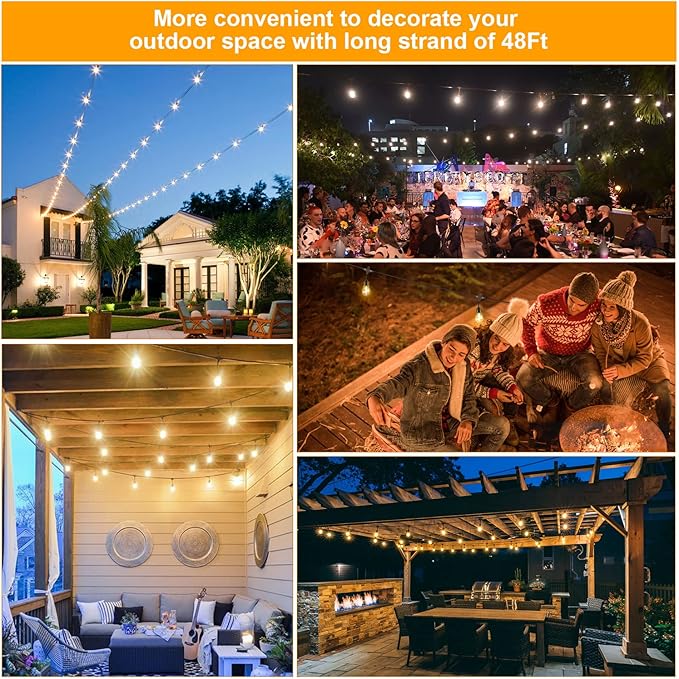 Mlambert 2 Pack Each 48FT 3-Color in 1 Solar String Lights Outdoor, Dimmable Patio Lights with Remote, 30+5 Waterproof LED Bulbs for Cafe Bistro Yard