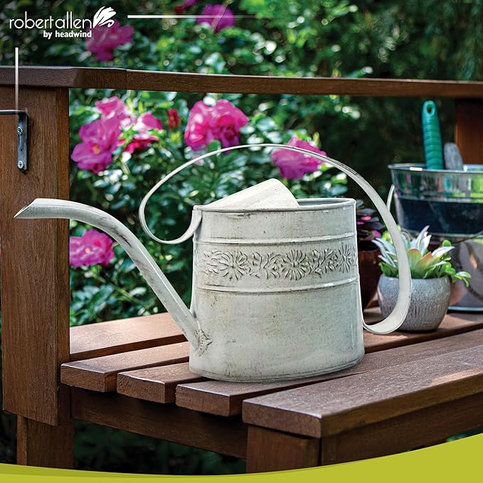 Headwind Willow Antique White 0.5 Gallon Galvanized Decorative Metal Garden Watering Can for Indoor & Outdoor Plant Care – Vintage Gardening Plant Watering Can by Robert Allen