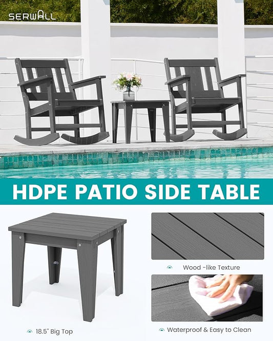 SERWALL 3 Piece Rocking Bistro Set, Patio Furniture Set with 2 Outdoor Rocking Chairs and 1 Side Table for Backyard,Porch, Poolside, Balcony, and Garden- Grey