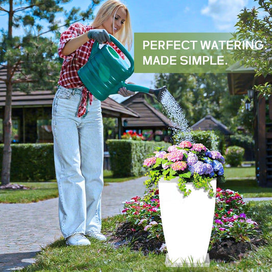 21" Tall Outdoor Planters Set of 2,Front Porch Planter Pots with Drainage Design Holes for Patio, Porch, Garden, Indoor,White