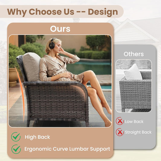 HOOOWOOO Patio Furniture Set,4 Pieces Outdoor Conversation Set,All Weather Wicker Loveseat Sofa Set with High Back Chairs Table,Beige