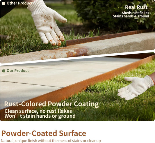 Worth Garden 20ft. Galvanized Steel Landscape Edging - 6-Pack 6.5" x 40" Metal Edging for Landscaping with 7 Stakes, Rust-Like Powder Coating Hammer-in Lawn Edging for Yard Pathway Divider