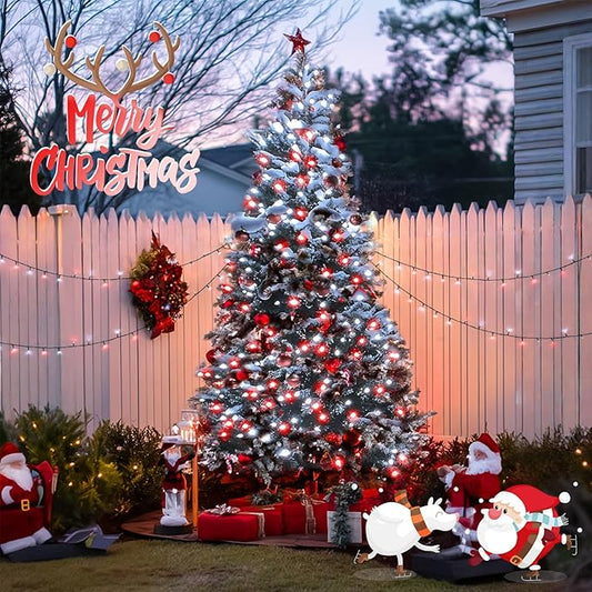 JMEXSUSS 2 Pack Red and White Christmas Lights, Each 100 LED 33ft Solar String Lights Outdoor Waterproof, 8 Modes Green Wire Solar Lights for Outside Tree Garden Patio Party Decoration