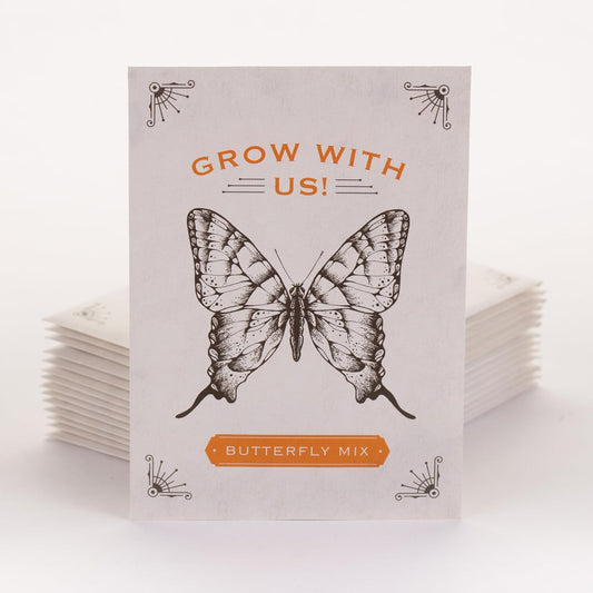 Bentley Seeds Grow with Us Pre Filled Butterfly Mix Seed Packets - 25 Individual Assortment Butterfly Mix Seed Packs for Party Favors Non-GMO Eco-Friendly Summer to Fall Gift - Outdoor Garden Seeds