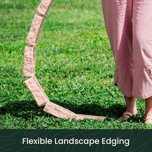 Beuta Landscape Edging | Garden Edging Border | Faux Stone Bricks for Lawn edging, Flower beds, Pathways & Yard Edging– 10 Packs | Each Section Has 6 Bricks 48"L x 4"W x 2.25"H | 30 Spikes |Sandstone