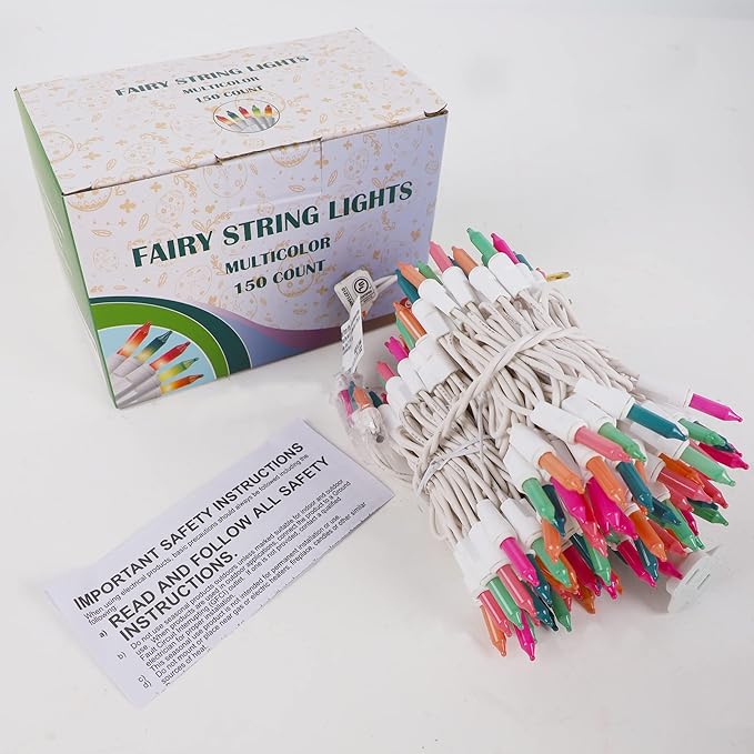 Easter String Lights, 150 Count 33 FT Green Wire Mini Fairy Light, 120V UL Certified Connectable Xmas Tree Incandescent Lights for Garden Patio Holiday Party Outdoor Indoor Decoration, Multicolor