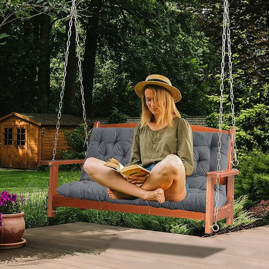 Swing Replacement Cushions with Backrest, 2 or 3 Seater Waterproof Non-Slip Overstuffed Swing Pad, Indoor/Outdoor Bench Cushion for Porch Chair Swings Garden Furniture(Dark Grey 40 * 40 in)