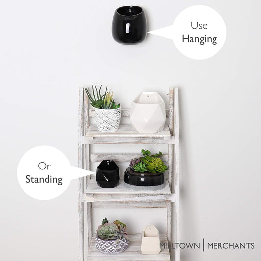 Milltown Merchants Succulent Planters - Wall Vases - White Ceramic Mounted Pots - Succulent Pots, Hanging Vases for Living Wall (1 Pack/Modern/Black)