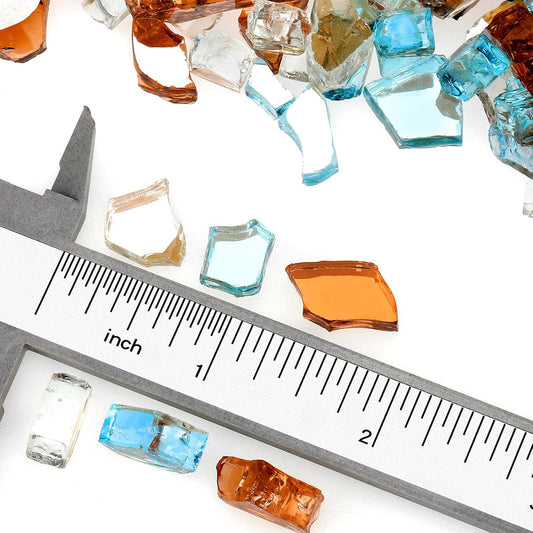 Mr. Fireglass 10 Pounds Blended Reflective Fire Glass for Fire Pit Fireplace and Landscaping, 1/2 Inch Mixed Colored High Luster Fireglass Rocks for Outdoor & Indoor Use Aqua Blue+Copper+Platinum