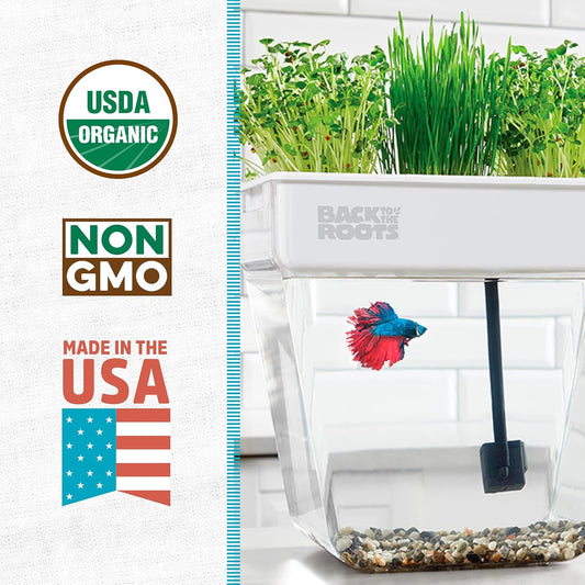 Back to the Roots Indoor Aquaponic Garden - 3 Gallon Self Watering, Mess-Free Planter and Self-Cleaning Fishtank for Herbs, Microgreens, Bamboo, Succulents, and Houseplants, support Fish