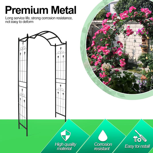Heavy Duty Metal Garden Arch 7.6ft High Garden Arbor for for Climbing Plants Roses Vines, Outdoor Garden Lawn Backyard Patio, Garden Wedding Party Decoration