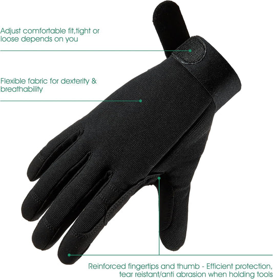 COOLJOB Thorn Proof Garden Gloves with Touchscreen Fingers for Men, Rose Pruning Work Gloves with Palm Cushion for Gardener, Farmer and Landscaper (Black 1 Pair XL)