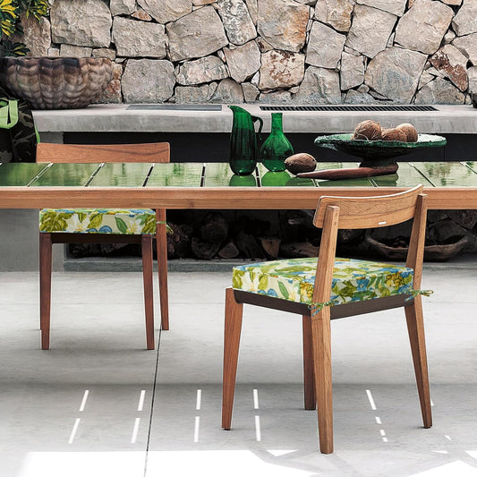 Square Corner Seat Cushions, 19" x 19" x 3", Set of 4, Indoor Outdoor Water Repellent Universal Chair Pads with Ties for Patio Furniture, Garden Dining Chairs, Blue Flower