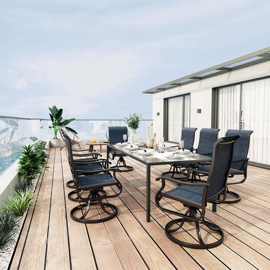 Amopatio Patio Swivel Chairs Set of 8, Outdoor Swivel Rocker Dining Chairs with All Weather Textilene High Back & Metal Frame, for Backyard Deck Lawn Garden, Navy Blue