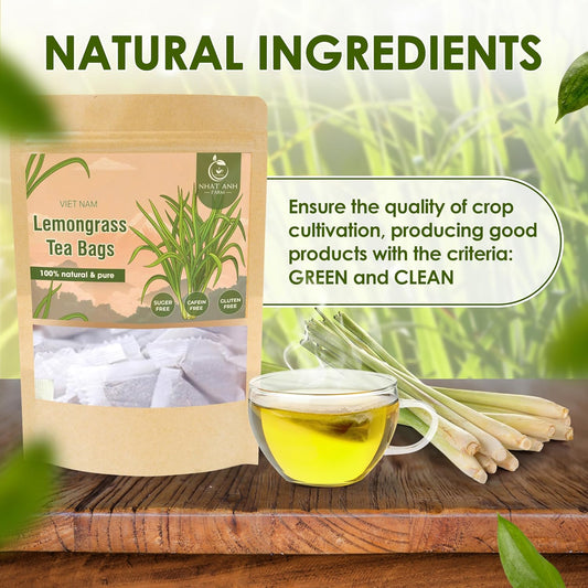 NHAT ANH FARM - Premium Lemongrass Tea Bags, 100 Lemongrass Tea Bags, 100% Natural Dried Lemongrass, Naturally Sweet Herbal Tea, Sugar-Free, Caffeine-Free, No Additives