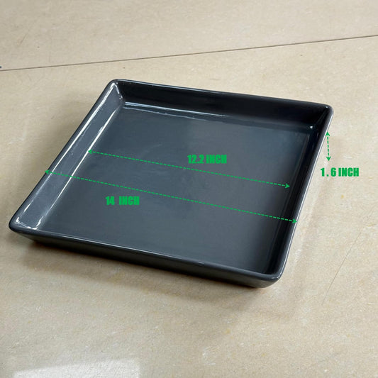 Square Plant Saucer 14 Inch 1 Pack,Plant Trays for Pots, Gray Ceramic Plant Saucers for Indoors Outdoors, Plant Drip Tray 4 6 8 10 12 14 Inch