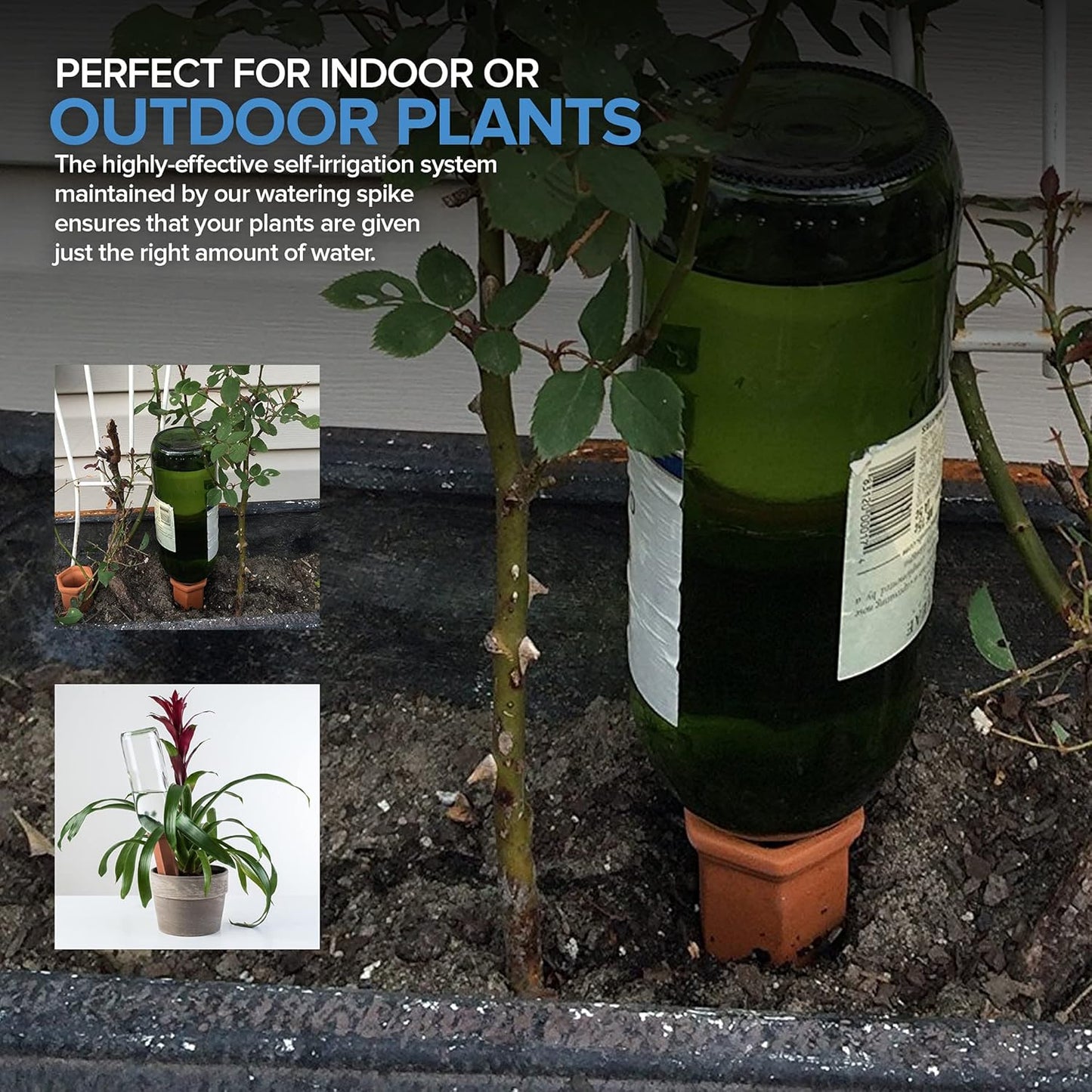 Modern Innovations Ceramic Terracotta Self Watering Spikes (6 Pack) Vacation Automatic Plant Waterer Devices, Indoor/Outdoor Planter Insert, Terra-Cotta Stakes for Potted Plants, Auto-Water System