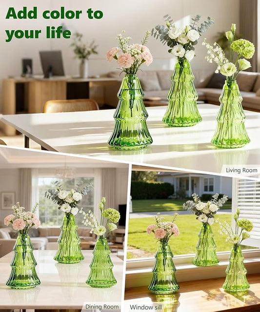 Nacome Christmas Tree Propagation Stations: 3PCS Plant Terrarium Glass Vases for Home Office Decor, for Plant Lovers Women Mom (Green)