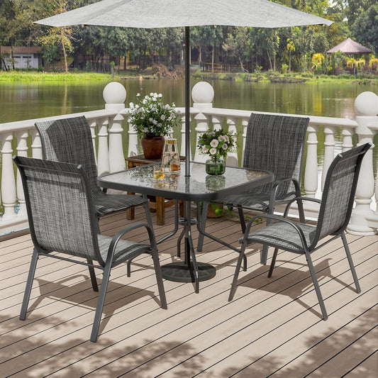 UDPATIO Patio Chairs Set of 4, Stackable Outdoor Dining Chairs with High Back, Breathable Textilene Fabric Outdoor Chair All Weather, 350LBS Capacity for Garden, Backyard (Dark Grey)