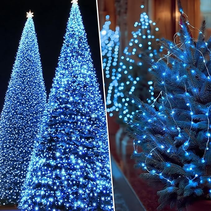 Solar String Lights Outdoor Waterproof 2 Pack Total 66ft 200LED 8 Modes Twinkle Lights Solar Fairy Lights for Patio, Garden Yard Party Wedding Tree Christmas Halloween Decoration, Blue
