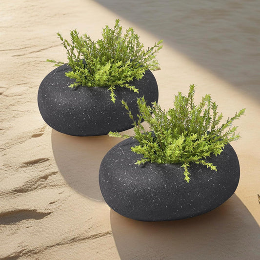 Stone - Mimicking Indoor/Outdoor Concrete Planter - Concrete Composite | Durable for Lawns & Commercial Decor (Charcoal Gray, Small)