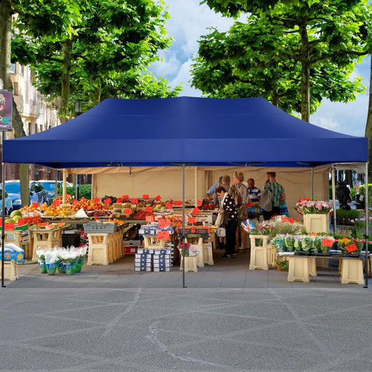 COBIZI 10x20 Pop up Canopy Heavy Duty Without Sidewalls, Easy Set-up Commercial Outdoor Party, 100% Waterproof Wedding Canopy Gazebo, 3 Height Adjustable with Wheeled Bag, Dark Blue