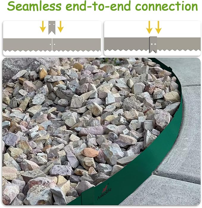 A ANLEOLIFE 6 Pack 40" LX 6" H Galvanized Steel Garden Landscape Edging, Bendable Hammer-in Metal Lawn Border with Gloves and 10 Stakes (20FT Total) (6 inch Tall, Green)