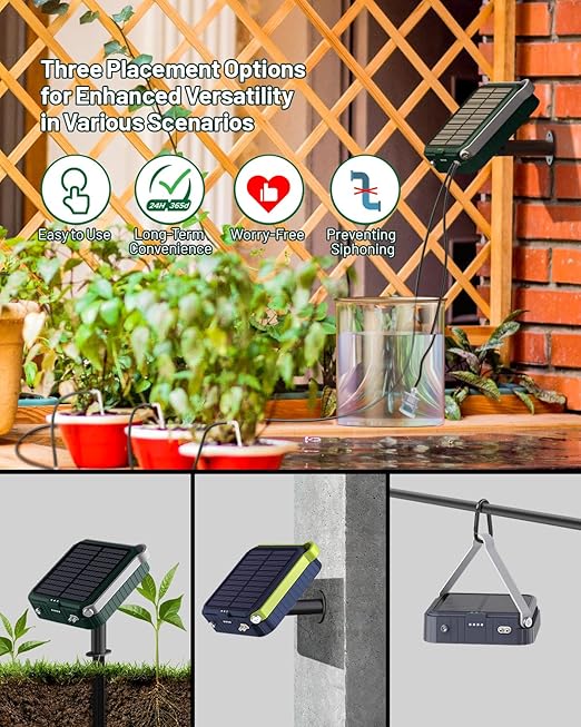 Solar Automatic Drip Irrigation System, Harness Sunshine or External Power for Indoor and Outdoor Use, Rain or Shine! Anti-Siphoning, Supports Up to 15 Potted Plants, User-Friendly Design. (Green)