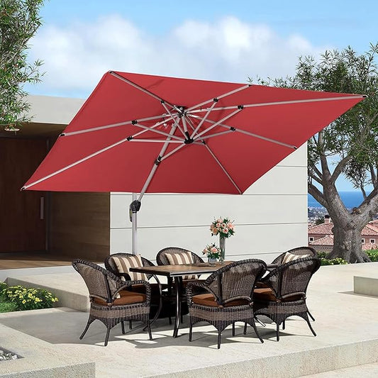 PURPLE LEAF 9' X 11' Patio Umbrella Outdoor Rectangle Umbrella Large Cantilever Umbrella Windproof Offset Heavy Duty Sun for Garden Deck Pool Patio, Terra