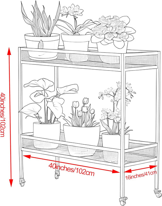 2-Tier Metal Plant Stand - Indoor/Outdoor Aluminum Shelf with Universal Wheel - Aesthetic Display Rack for Multiple Plants - Ideal for Lawn, Garden, Balcony, and Patio