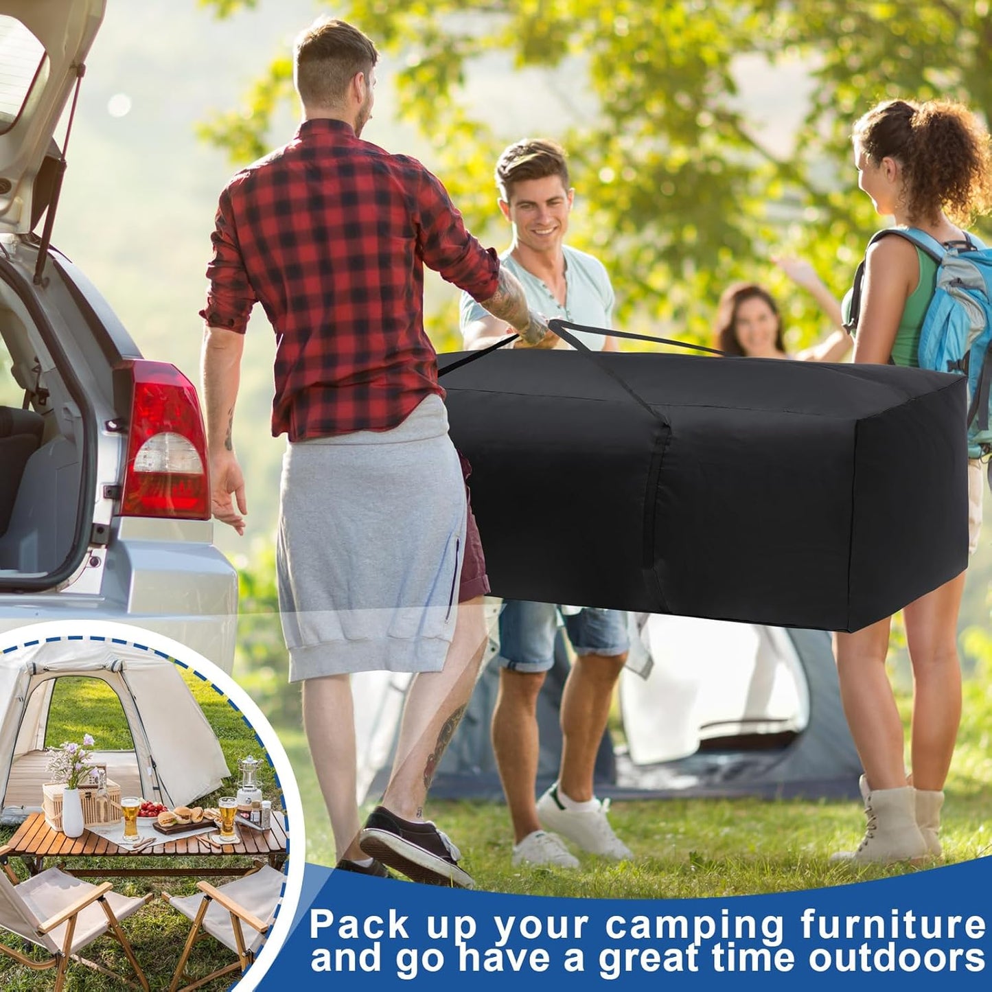 Silkfly 2 Pcs Patio Cushion Storage Bags 68" L x 30" W x 20" H Outdoor Cushion Storage Bag with Handles Waterproof Extra Large 420D Oxford Fabric Heavy Duty Zippered Furniture Pillow Protective, Black