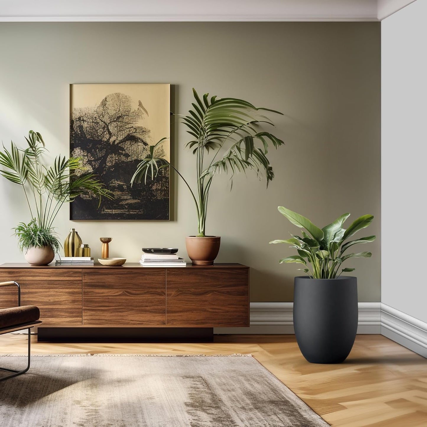 Kante Tall Concrete Planter, 21.7-Inch Height Black Large Indoor Outdoor Plant Pot with Drainage Hole for Patio Garden Home, Modern Decor for Flowers and Tree