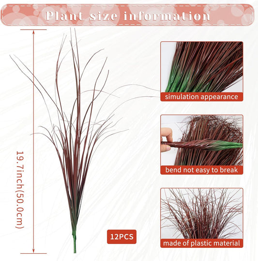 12Pcs Artificial Grass Plants, Faux Shrubs Wheat Grass, Artificial Tall Grasses Fake Plants for Outdoor Decor,Artificial Greenery Stems Weed for Room Indoor Home Decor(Red)