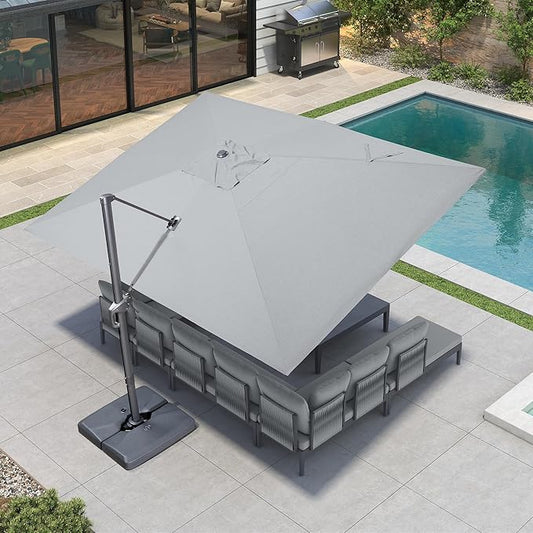 PURPLE LEAF 10' X 13' Patio Umbrella Large Rectangle Outdoor Aluminum Cantilever Umbrella with 3-Year Fade Resistance Recycled Fabric and 360-degree Rotation for Deck Pool Garden, Pebble Grey