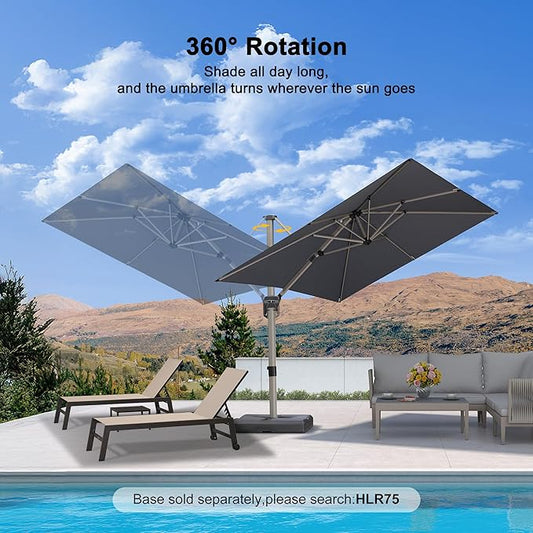 PURPLE LEAF 8' X 8' Patio Umbrella Outdoor Cantilever Umbrella, Aluminum Offset Umbrella with Champagne Frame and 360° Rotation for Pool Deck Garden, Light Grey