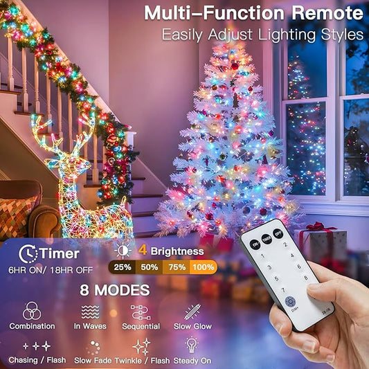 suddus String Lights Indoor Bedroom Connectable, 33ft 100 Led Multicolor Christmas Light Outdoor Clear Wire, Plug in Fairy Lights with Remote for Classroom Dorm Decorations