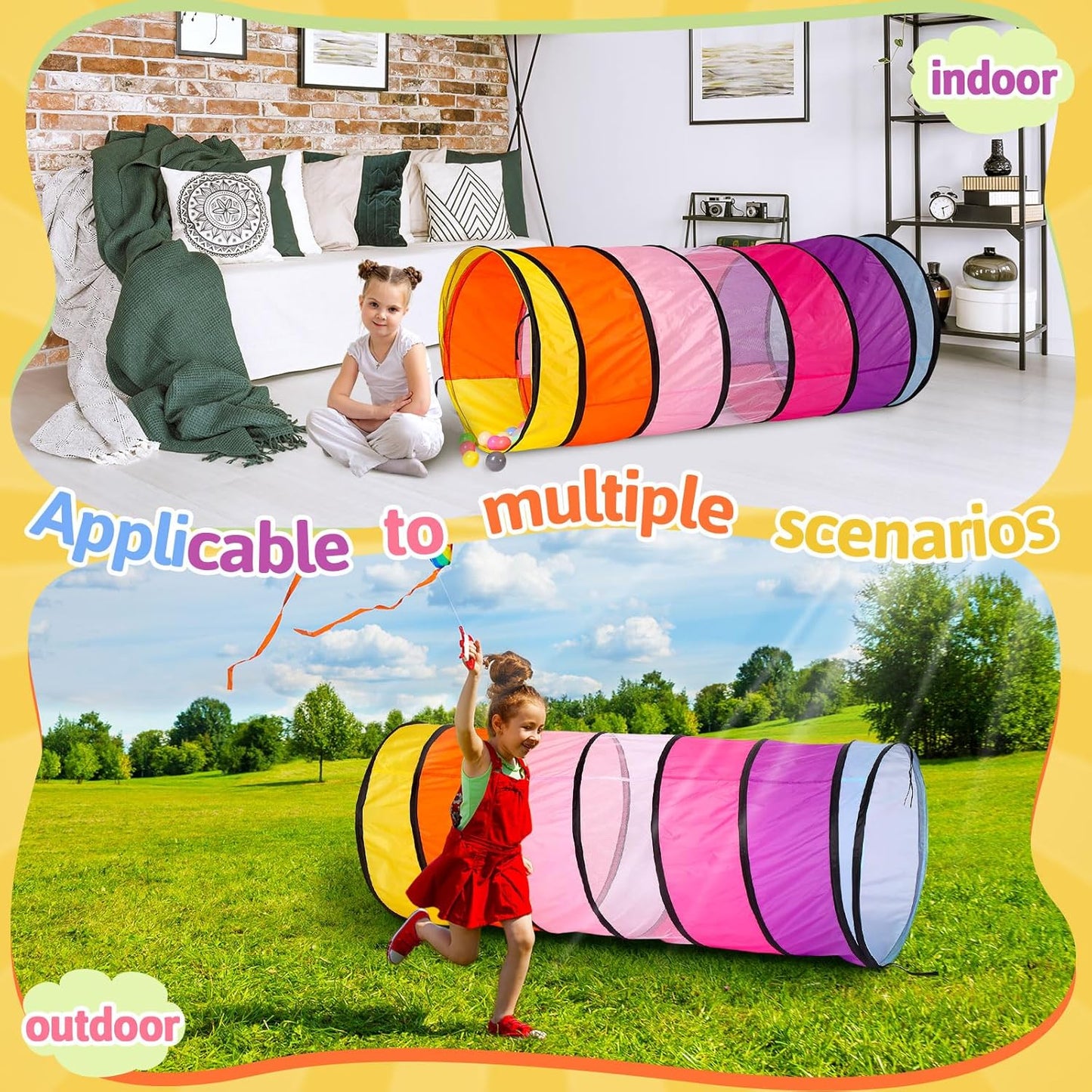 27.6 Inch Large Play Tunnel for Kids Pop Up Play Tunnel Tent Colorful Crawl Tunnel for Toddlers Babies Children or Dogs, Collapsible Gift for Boy Girl Tunnel Toys Indoor Outdoor(1 Pcs)