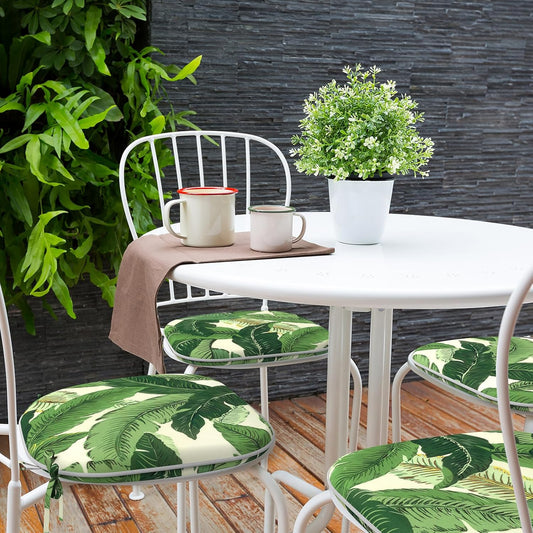 Indoor/Outdoor Chair Cushions 16x17 Inch, Patio Chair Cushions with Ties, All Weather Seat Cushions for Patio Furniture Home Garden Chair Use, Set of 4, Swaying Palms Green