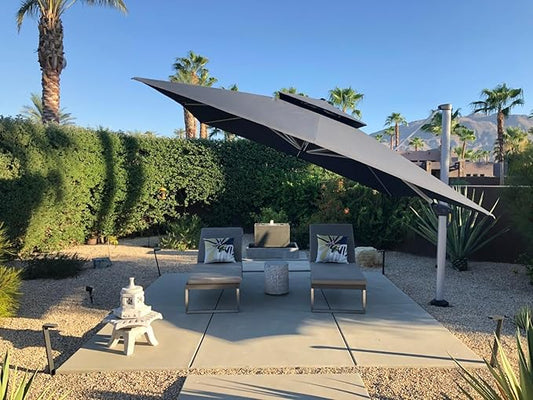 PURPLE LEAF 11 Feet Double Top Deluxe Square Patio Umbrella Offset Hanging Umbrella Cantilever Outdoor Market Umbrella Garden, Grey