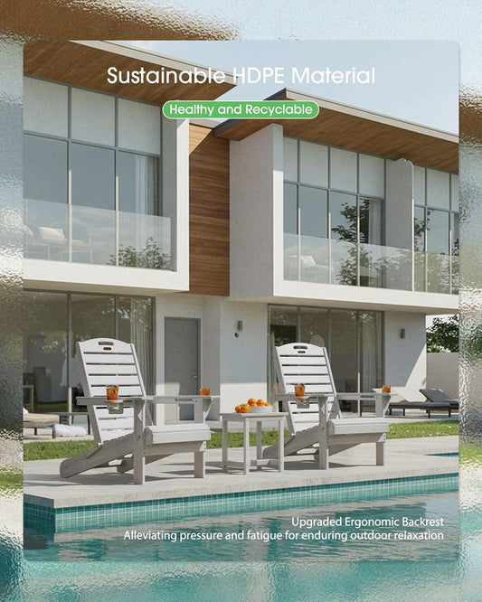 Adirondack Chairs Set of 2, Outdoor Fire Pit Chairs, HDPE All-Weather Adirondack Chairs with Cup Holder, Lawn Chair for Deck, Patio, Garden (White)