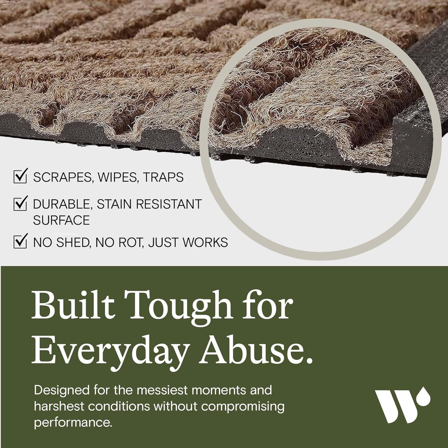 WaterHog Indoor/Outdoor Door Mat, 2' x 5', Made in USA, Durable & Skid-Resistant Front Door Rug, Decorative, Water-Trapping & Heavy-Duty Entryway Mat for Your Home, Boxwood Collection, Khaki/Camel