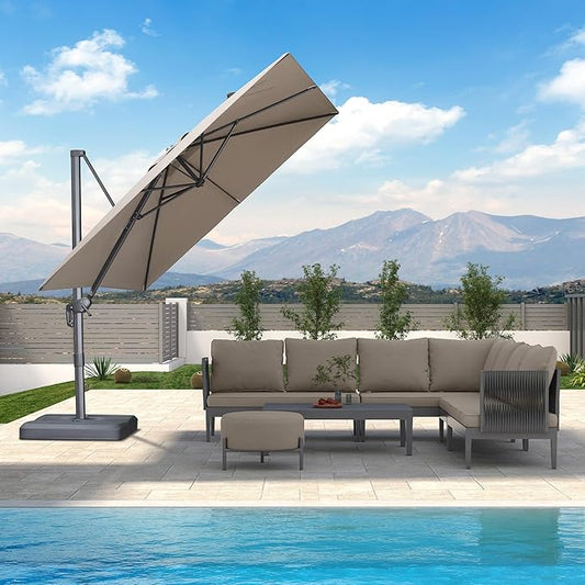 PURPLE LEAF 9 FT Cantilever Patio Umbrella Outdoor Aluminum Offset Square Umbrella with 3 Years Fade Resistance Recycled Fabric and 360-degree Rotation for Deck Pool Garden, Ash Mocha