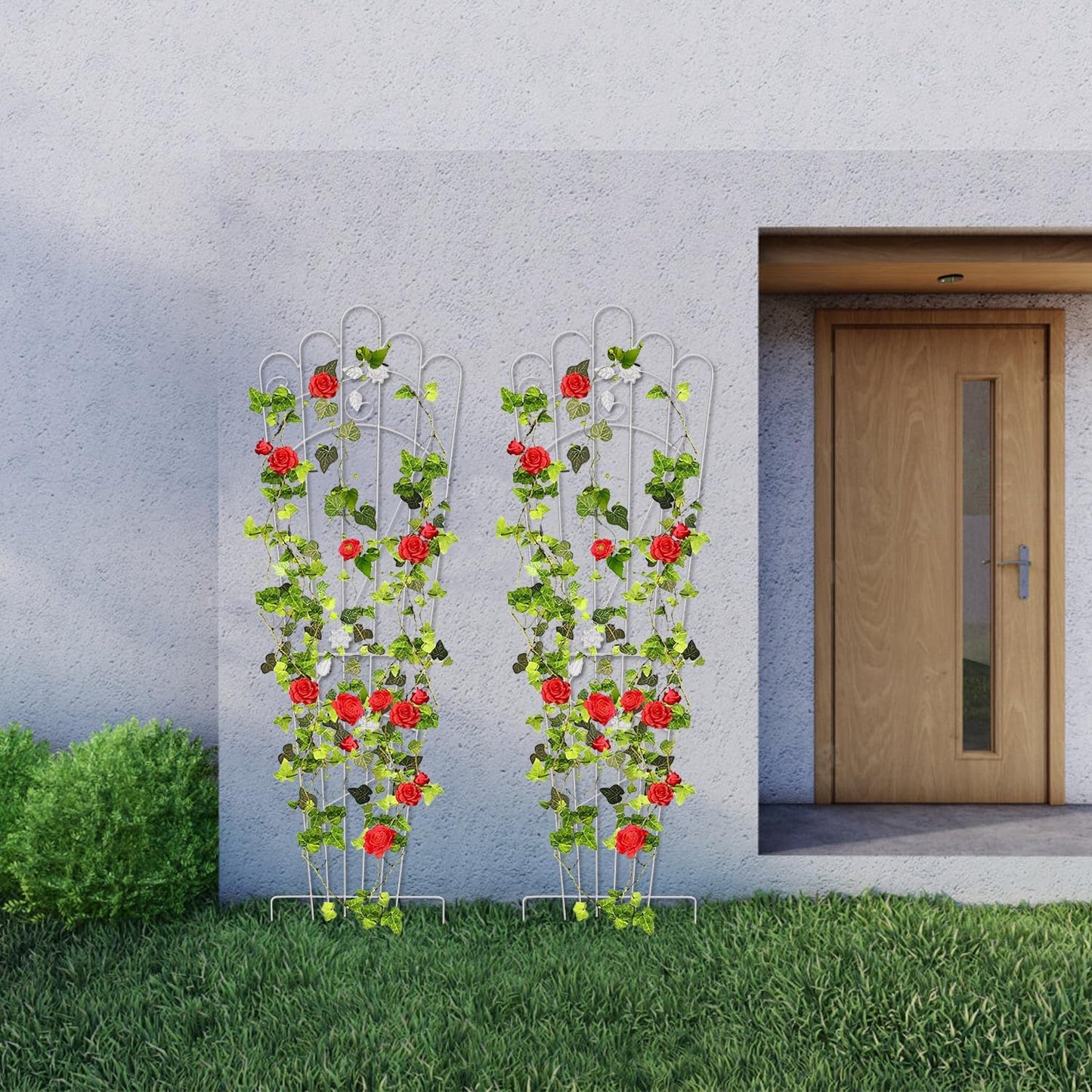 Metal Detachable Trapezoidal Garden Trellis for Climbing Plants, 60 Inches Sturdy Patio Plant Support for Indoor Plants Trellis for Rose, Vegetable Flower, Backyard Pack of 2 - White