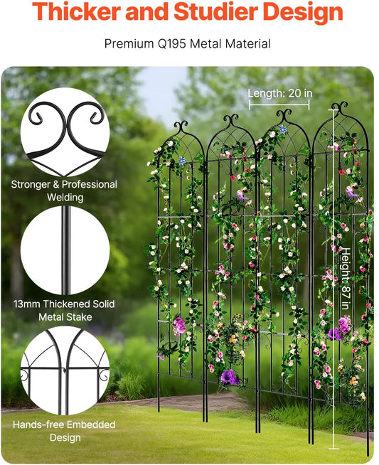VEVOR Garden Trellis for Climbing Plants, 87 x 20 in, 4 Packs Rustproof Metal Garden Flower Rose Trellis, Outdoor Climbing Clematis Trellis Cucumbers Support for Courtyards Lawns