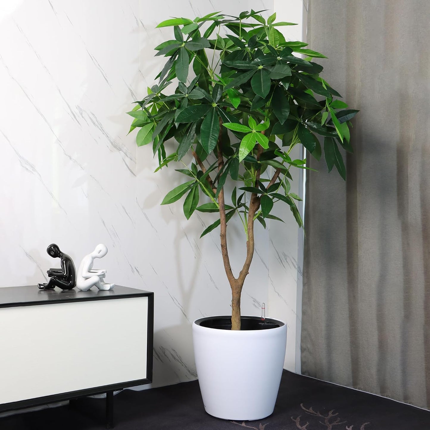 Dexceder 18x17 Self Watering Planter with Wheels Indoor Outdoor, Inner Pot Design, Thickened Large Floor Standing Flower Plant Pot with Water Level Indicator (White Matte)