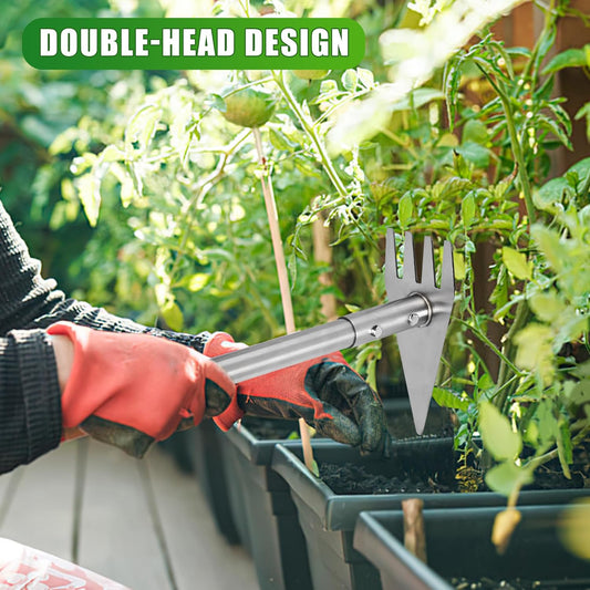 Dual Headed Hoe Garden Tool, 29.5"-57.7" Adjustable Long Handle Weed Puller Tool, Stainless Steel Hoe Cultivator and Weed Rake Gardening Tool, for Gardening Planting, Weeding, Digging, Loosening Soil