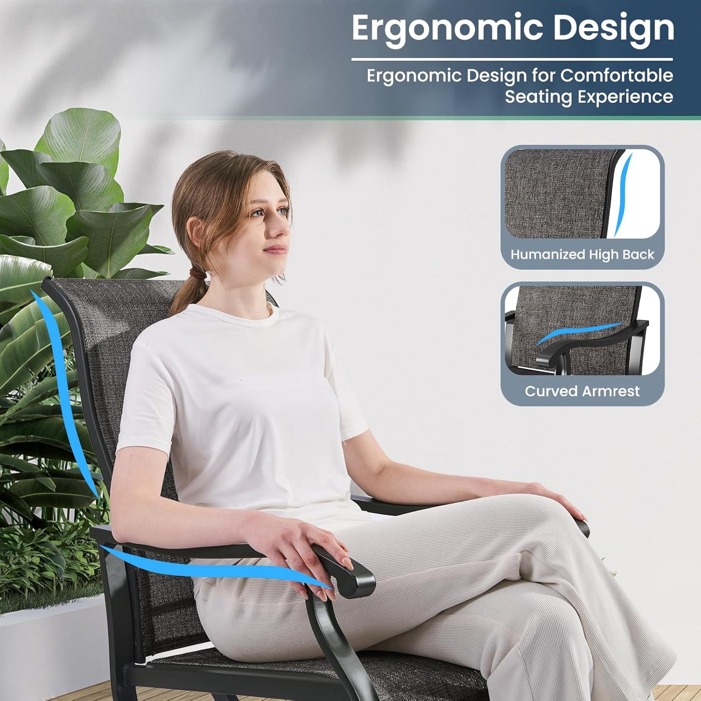 Amopatio Patio Swivel Chairs Set of 2, Outdoor Swivel Rocker Dining Chairs with All Weather Textilene High Back & Metal Frame, for Backyard Deck Lawn Garden, Dark Grey